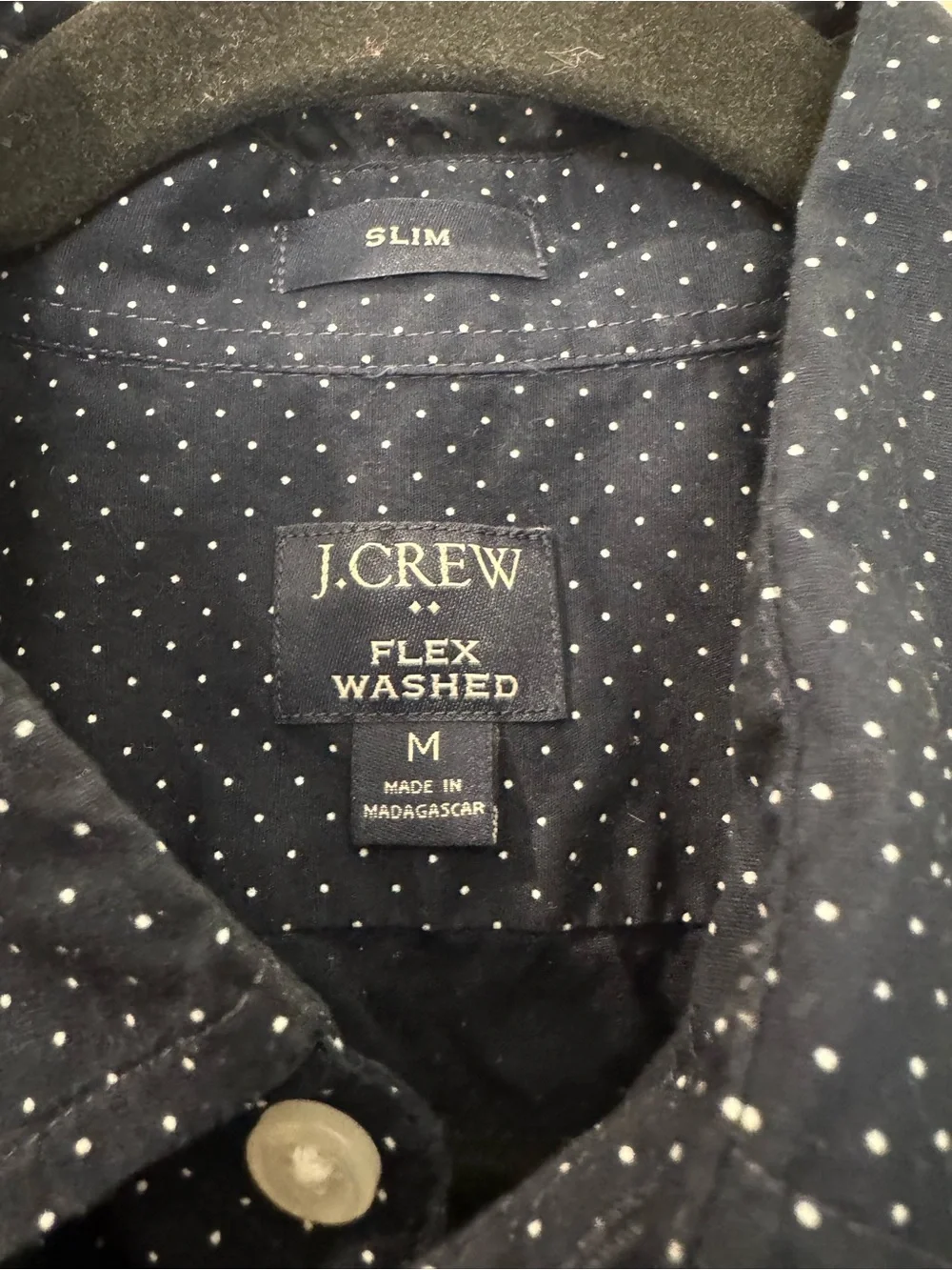 J.Crew Flex Washed Slim Fit Blue White Polka Dot Button Down Shirt Medium